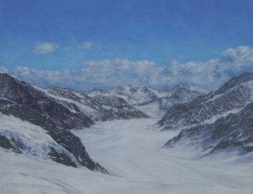 Aletsch Glacier; Oil on Panel, 16×16 inches