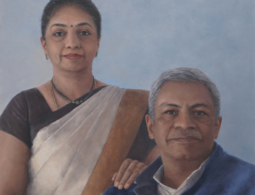 “Madhu & Mala”; Oil on Panel, 16×16 inches